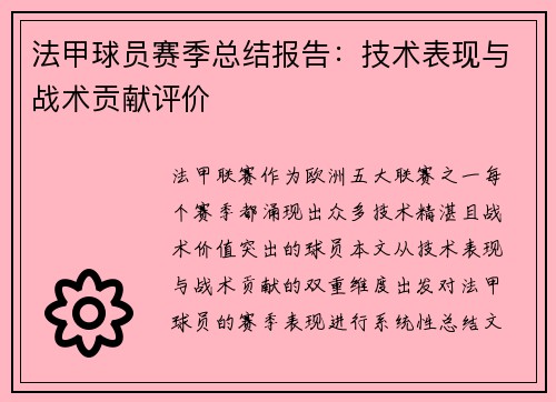 法甲球员赛季总结报告：技术表现与战术贡献评价